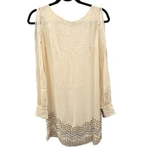 Alexia Admor Dress Womens Cream Silk Cold Shoulder Beaded Boho S ($269)